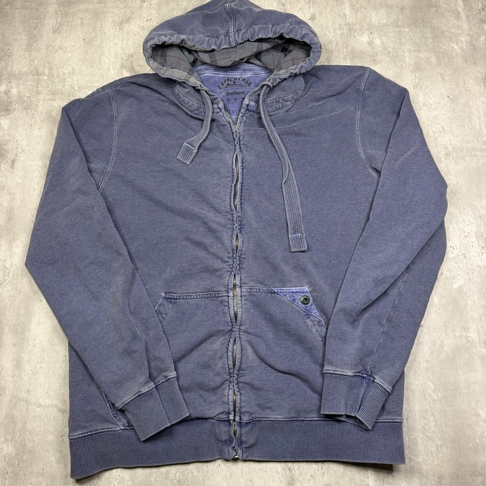 Vintage Barbour Laundryman Full Zip Hoodie Sweatshirt Men’s XL Faded Blue